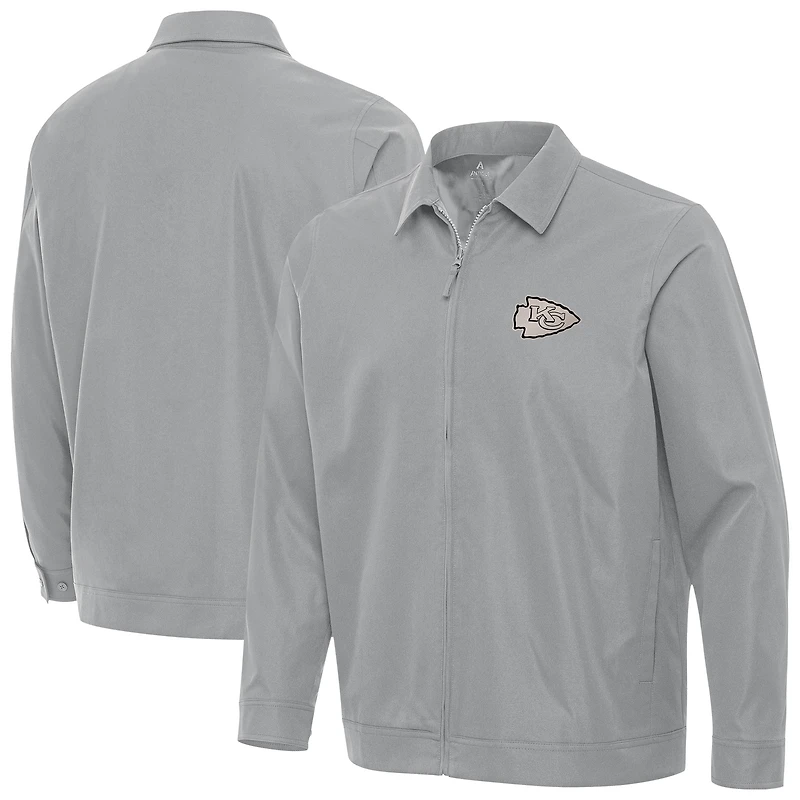 Men's Antigua Gray Kansas City Chiefs Pivot Full-Zip Jacket