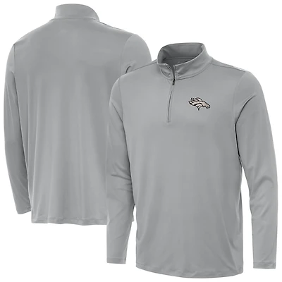 Men's Antigua  Gray Denver Broncos Reprocess Quarter-Zip Top