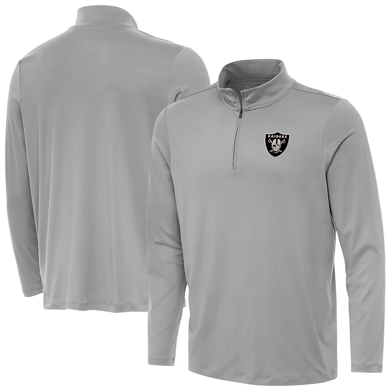 Men's Antigua Gray Las Vegas Raiders Reprocess Quarter-Zip Top