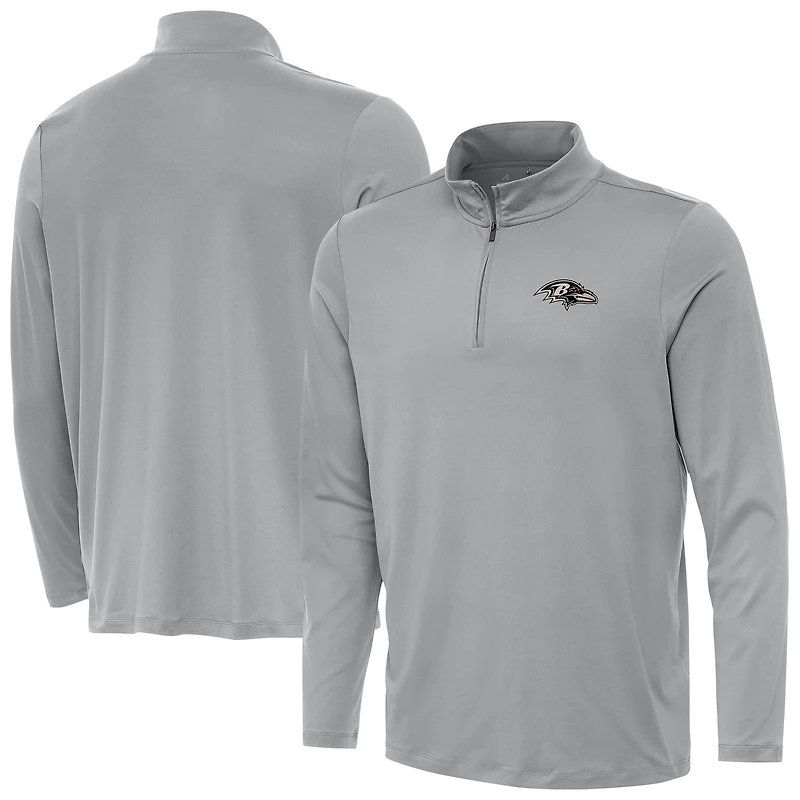 Men's Antigua  Gray Baltimore Ravens Reprocess Quarter-Zip Top