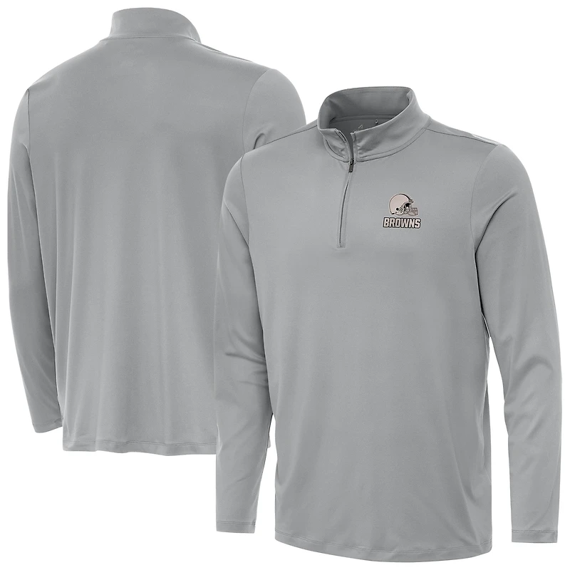 Men's Antigua Gray Cleveland Browns Reprocess Quarter-Zip Top