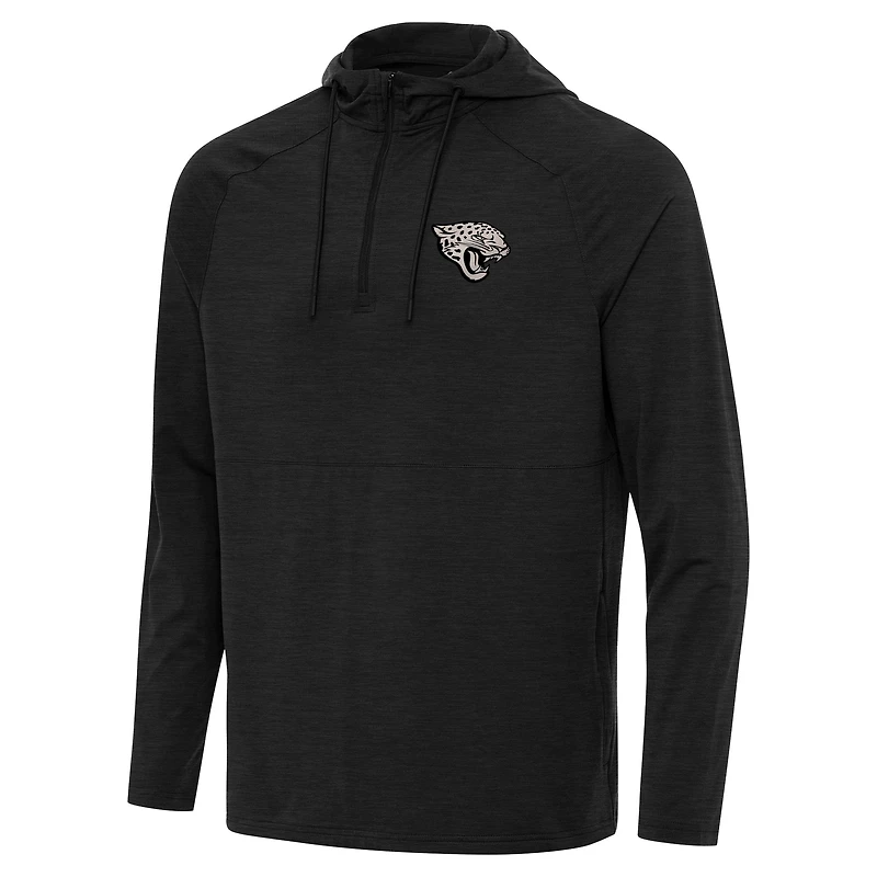 Men's Antigua Heather Black Jacksonville Jaguars Spikes Raglan Quarter-Zip Hoodie