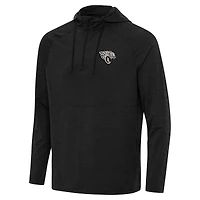 Men's Antigua Heather Black Jacksonville Jaguars Spikes Raglan Quarter-Zip Hoodie