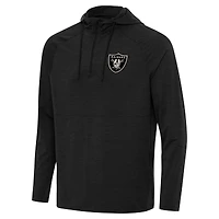 Men's Antigua Heather Black Las Vegas Raiders Spikes Raglan Quarter-Zip Hoodie