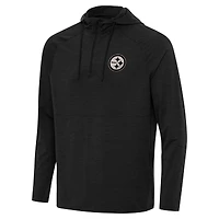 Men's Antigua Heather Black Pittsburgh Steelers Spikes Raglan Quarter-Zip Hoodie