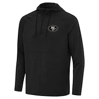 Men's Antigua Heather Black San Francisco 49ers Spikes Raglan Quarter-Zip Hoodie