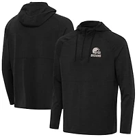 Men's Antigua Heather Black Cleveland Browns Spikes Raglan Quarter-Zip Hoodie