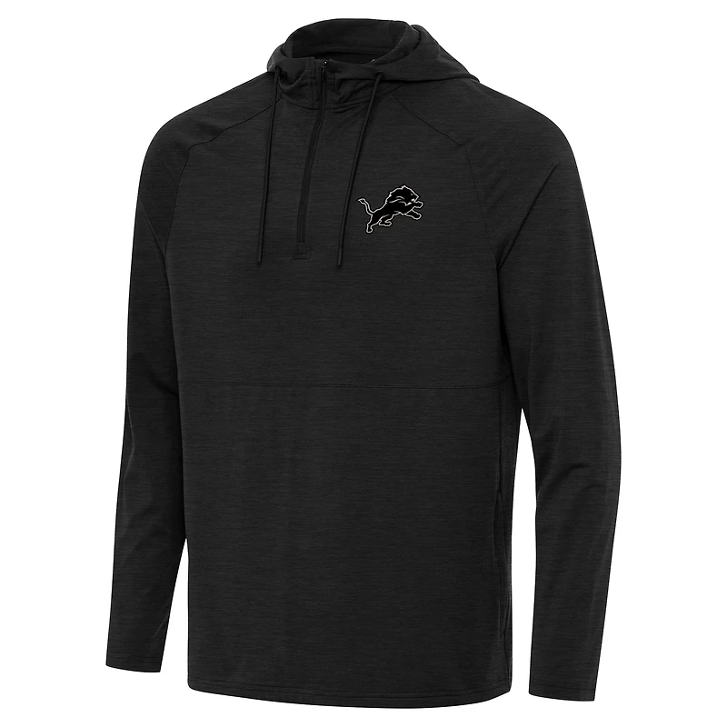 Men's Antigua Heather Black Detroit Lions Spikes Raglan Quarter-Zip Hoodie