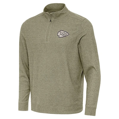 Men's Antigua Heather Olive Kansas City Chiefs Subtle Quarter-Zip Top
