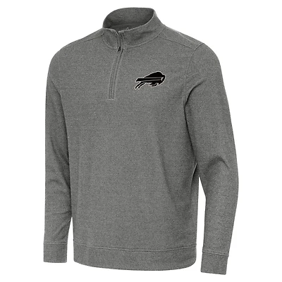 Men's Antigua Heather Black Buffalo Bills Subtle Quarter-Zip Top