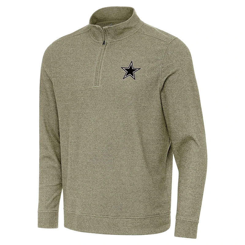 Men's Antigua Heather Olive Dallas Cowboys Subtle Quarter-Zip Top