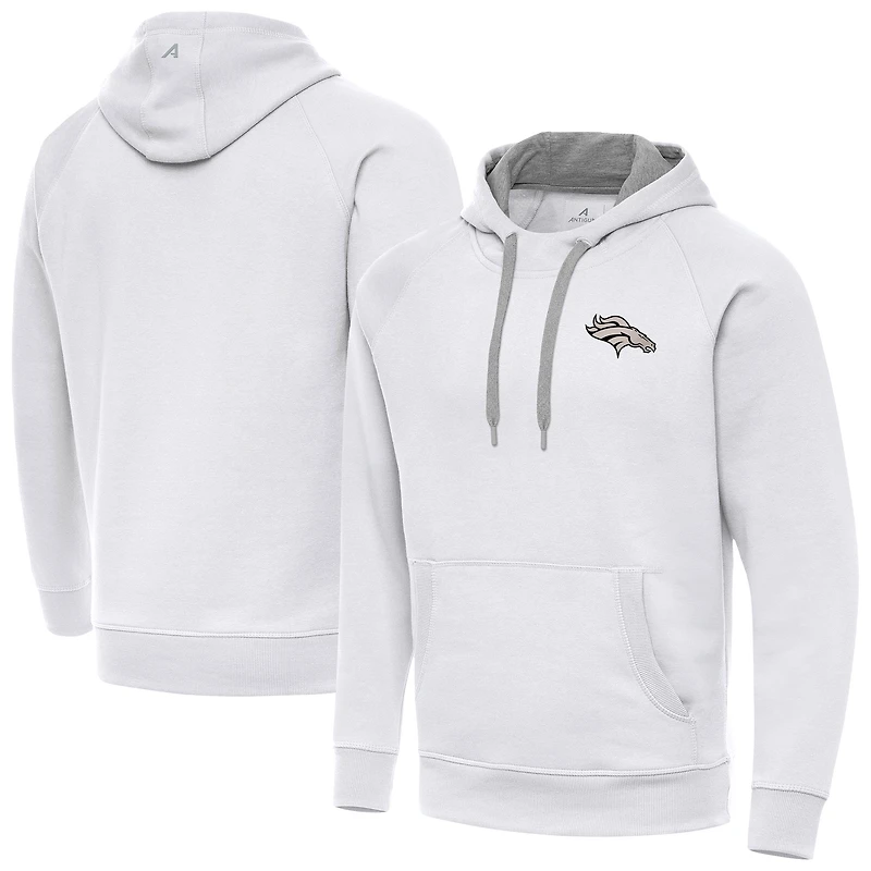 Men's Antigua White Denver Broncos Brushed Carbon Victory Pullover Hoodie
