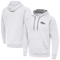 Men's Antigua White Denver Broncos Brushed Carbon Victory Pullover Hoodie