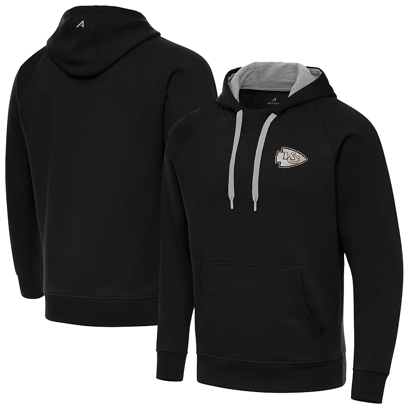 Men's Antigua Black Kansas City Chiefs Brushed Carbon Victory Pullover Hoodie