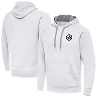 Men's Antigua White Pittsburgh Steelers Brushed Carbon Victory Pullover Hoodie