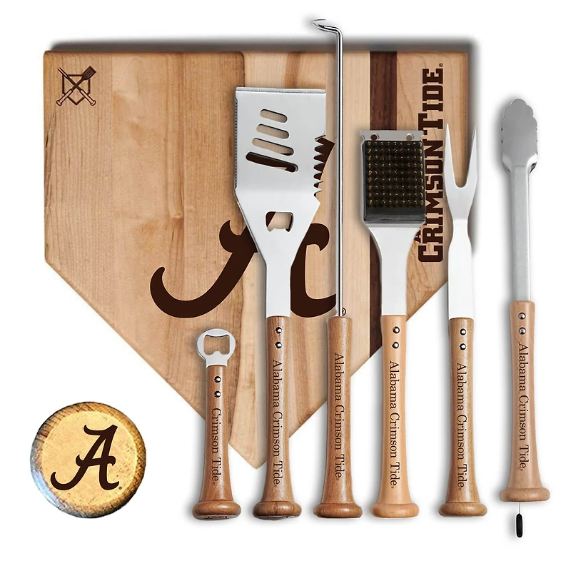 Baseball BBQ Alabama Crimson Tide 17” Cutting Board & 6-Piece Grill Set Bundle