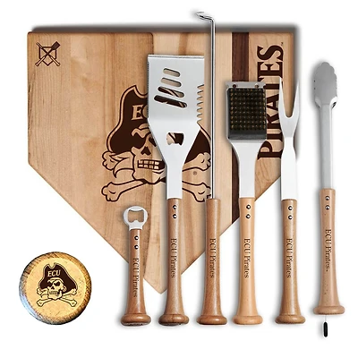 Baseball BBQ ECU Pirates 17” Cutting Board & 6-Piece Grill Set Bundle