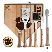 Baseball BBQ Clemson Tigers 17” Cutting Board & 6-Piece Grill Set Bundle