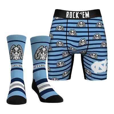 Men's Rock Em Socks  Blue North Carolina Tar Heels Mascot Underwear and Crew Socks Combo Pack