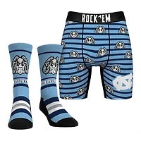 Men's Rock Em Socks  Blue North Carolina Tar Heels Mascot Underwear and Crew Socks Combo Pack