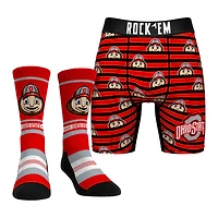 Men's Rock Em Socks  Red Ohio State Buckeyes Mascot Underwear and Crew Socks Combo Pack