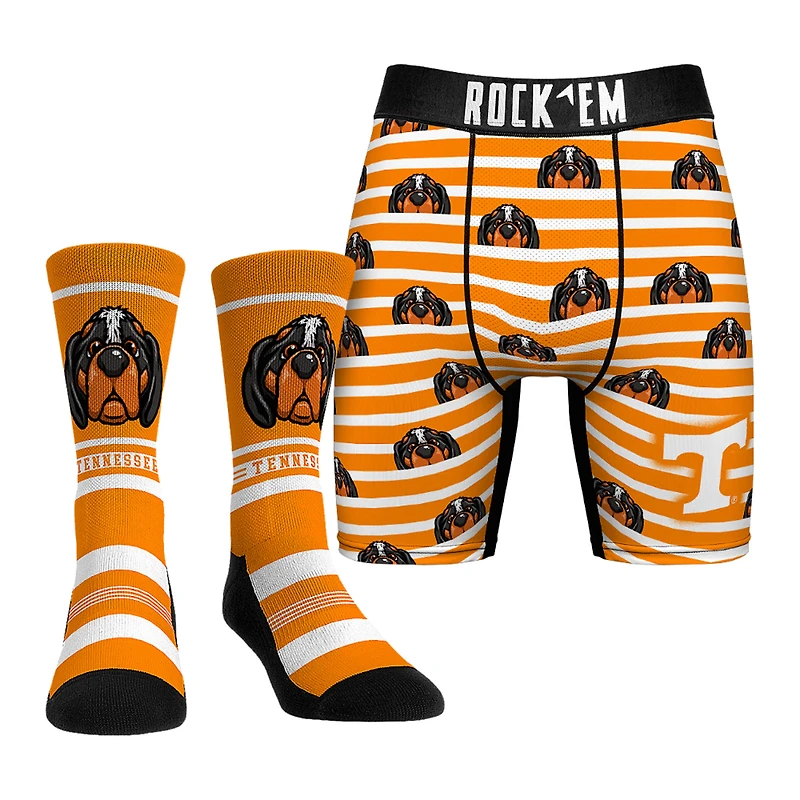 Men's Rock Em Socks Orange Tennessee Volunteers Mascot Underwear and Crew Socks Combo Pack