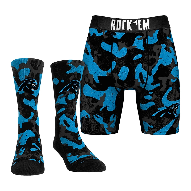 Men's Rock Em Socks  Blue Carolina Panthers Team Armor Underwear and Crew Socks Combo Pack