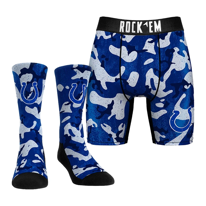Men's Rock Em Socks Royal Indianapolis Colts Team Armor Underwear and Crew Socks Combo Pack