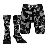 Men's Rock Em Socks  Grey Las Vegas Raiders Team Armor Underwear and Crew Socks Combo Pack