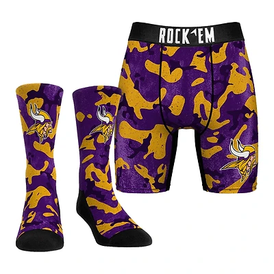 Men's Rock Em Socks  Purple Minnesota Vikings Team Armor Underwear and Crew Socks Combo Pack