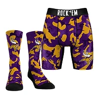 Men's Rock Em Socks  Purple Minnesota Vikings Team Armor Underwear and Crew Socks Combo Pack