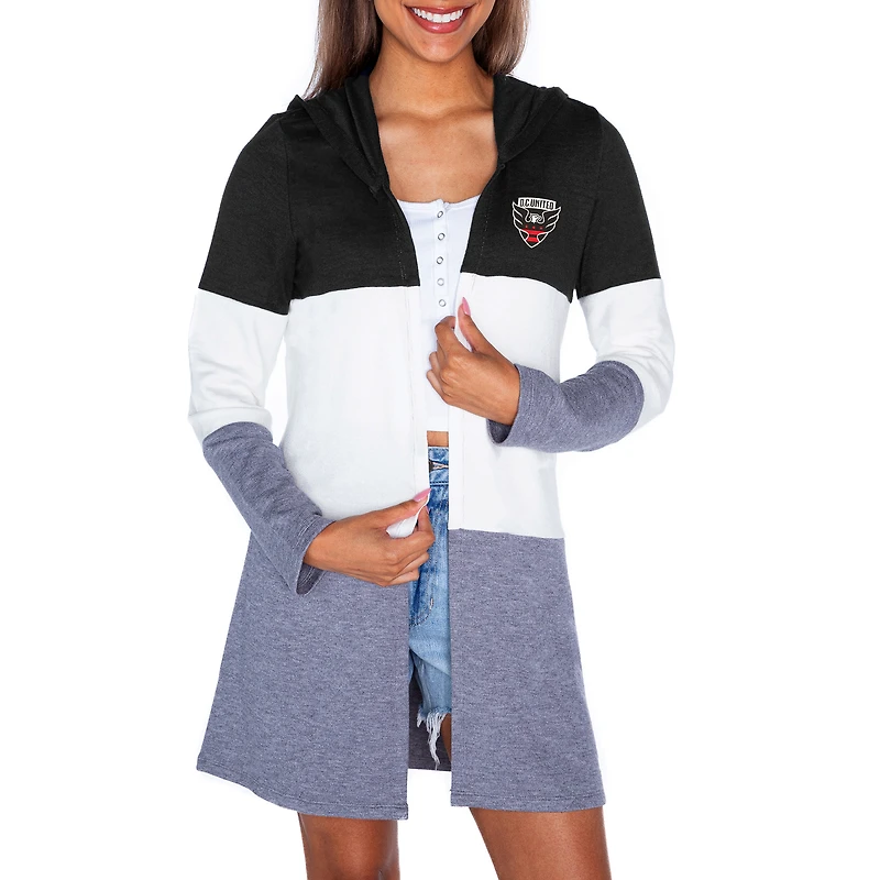 Women's Gameday Couture  Black/White D.C. United Offside Hustle Colorblock Tri-Blend Hooded Cardigan