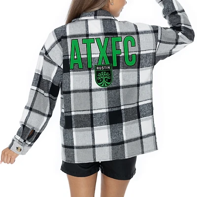 Women's Gameday Couture  Gray Austin FC Fieldside Fun Plaid Button-Up Long Sleeve Overshirt