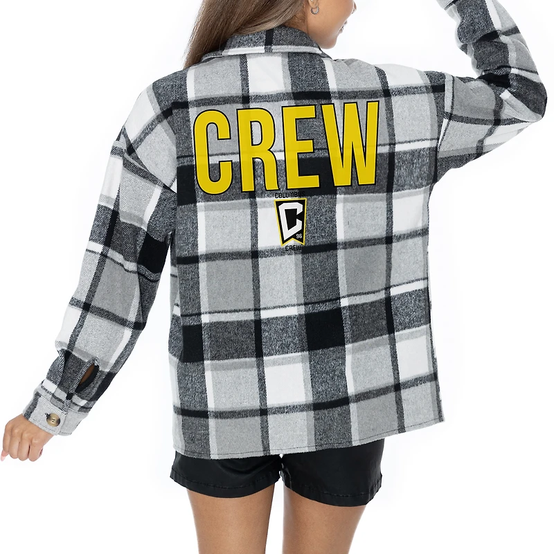 Women's Gameday Couture  Gray Columbus Crew Fieldside Fun Plaid Button-Up Long Sleeve Overshirt