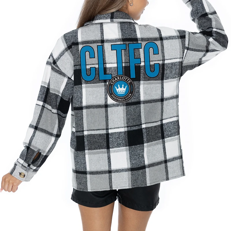 Women's Gameday Couture  Gray Charlotte FC Fieldside Fun Plaid Button-Up Long Sleeve Overshirt