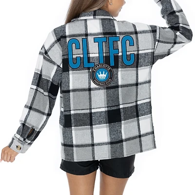 Women's Gameday Couture  Gray Charlotte FC Fieldside Fun Plaid Button-Up Long Sleeve Overshirt