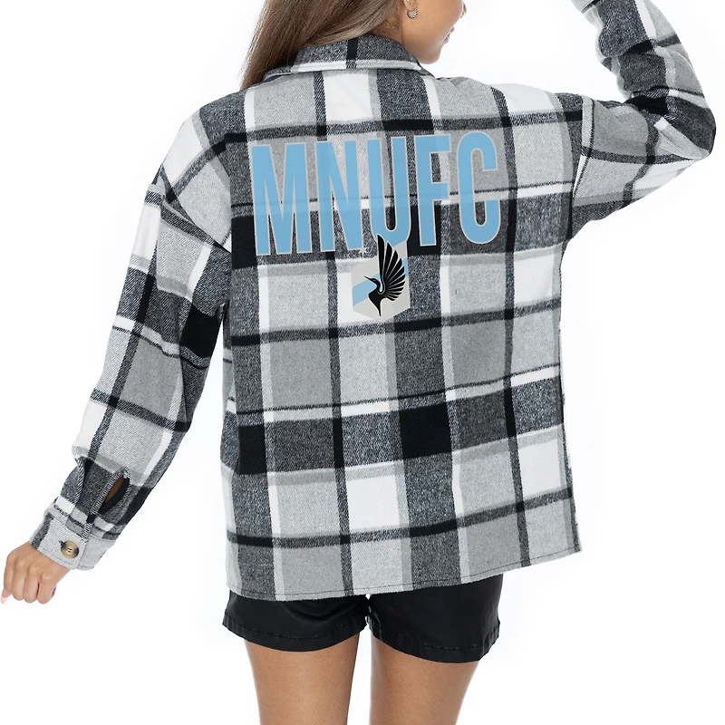 Women's Gameday Couture  Gray Minnesota United FC Fieldside Fun Plaid Button-Up Long Sleeve Overshirt