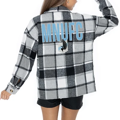 Women's Gameday Couture  Gray Minnesota United FC Fieldside Fun Plaid Button-Up Long Sleeve Overshirt