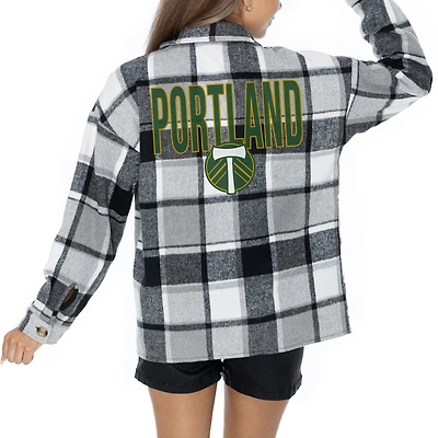 Women's Gameday Couture  Gray Portland Timbers Fieldside Fun Plaid Button-Up Long Sleeve Overshirt