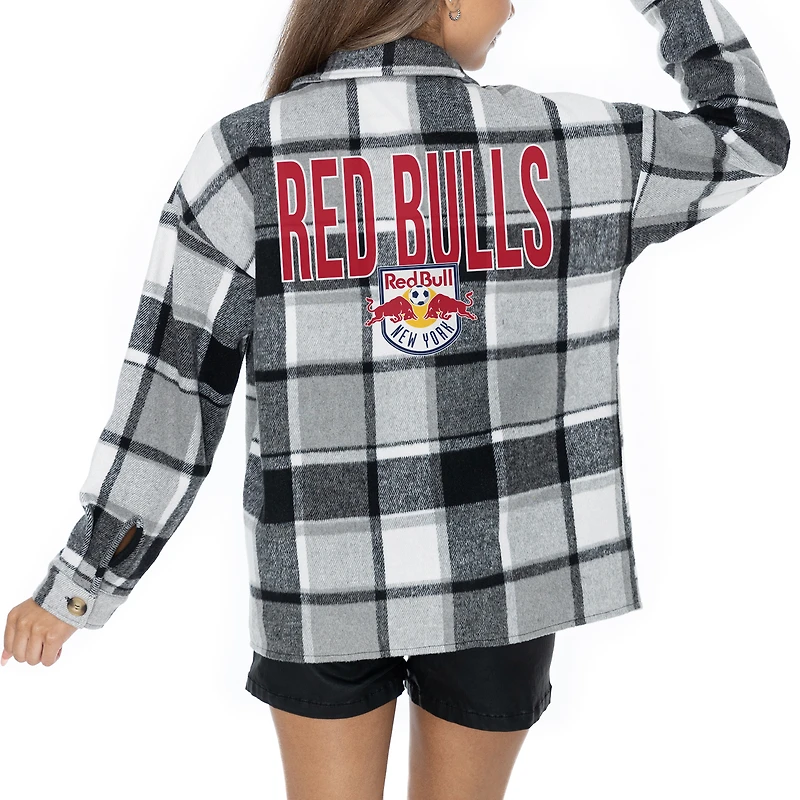 Women's Gameday Couture  Gray New York Red Bulls Fieldside Fun Plaid Button-Up Long Sleeve Overshirt