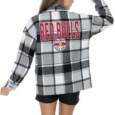 Women's Gameday Couture  Gray New York Red Bulls Fieldside Fun Plaid Button-Up Long Sleeve Overshirt