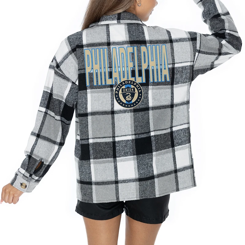 Women's Gameday Couture  Gray Philadelphia Union Fieldside Fun Plaid Button-Up Long Sleeve Overshirt
