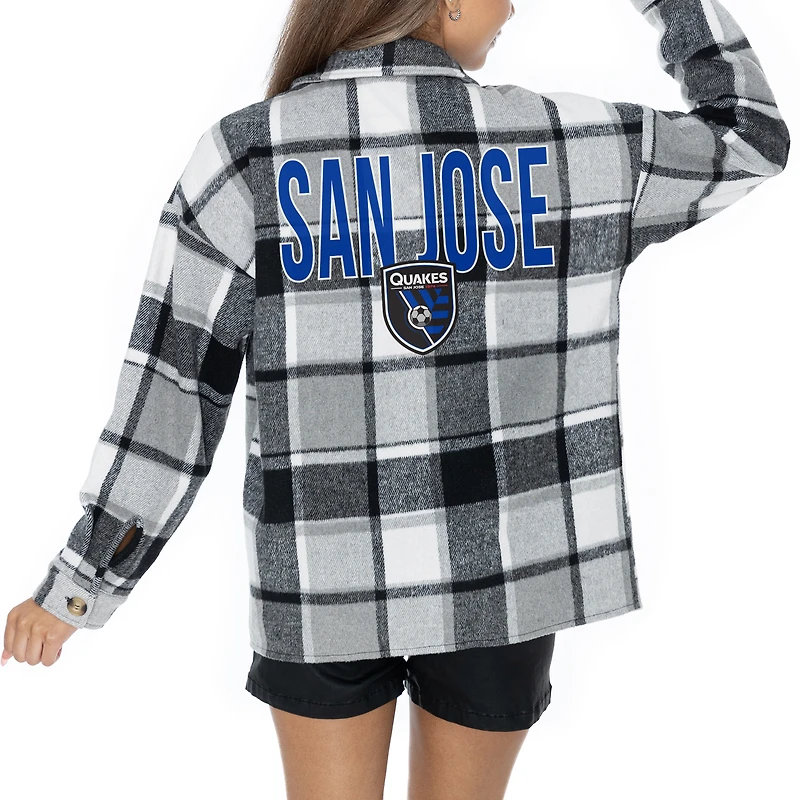 Women's Gameday Couture  Gray San Jose Earthquakes Fieldside Fun Plaid Button-Up Long Sleeve Overshirt