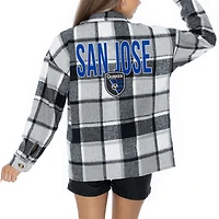 Women's Gameday Couture  Gray San Jose Earthquakes Fieldside Fun Plaid Button-Up Long Sleeve Overshirt