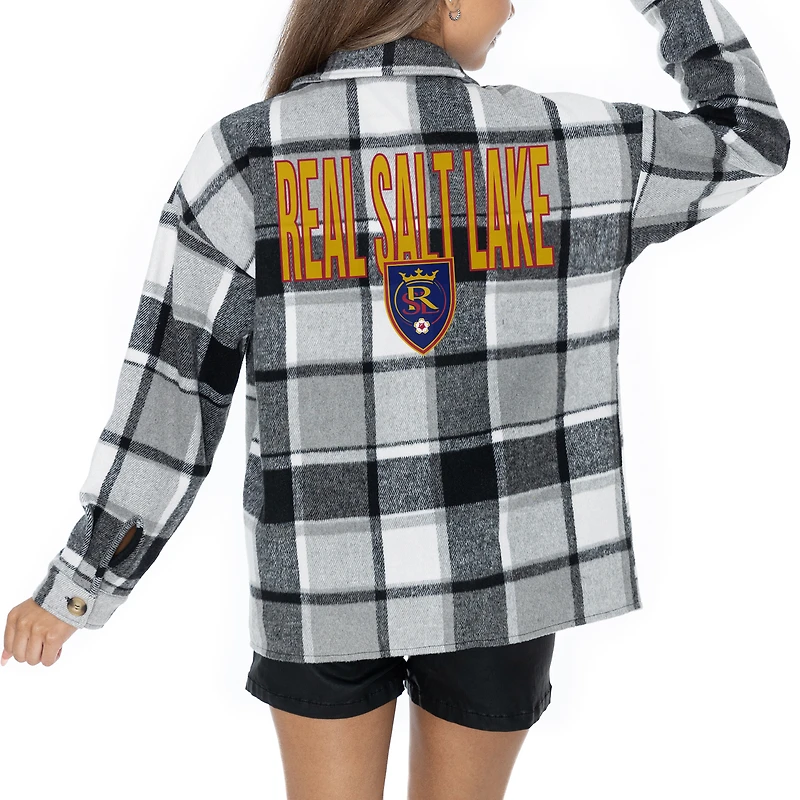 Women's Gameday Couture  Gray Real Salt Lake Fieldside Fun Plaid Button-Up Long Sleeve Overshirt