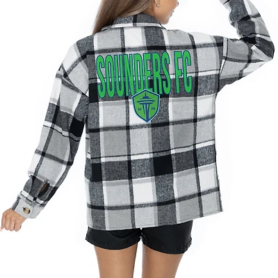 Women's Gameday Couture  Gray Seattle Sounders FC Fieldside Fun Plaid Button-Up Long Sleeve Overshirt
