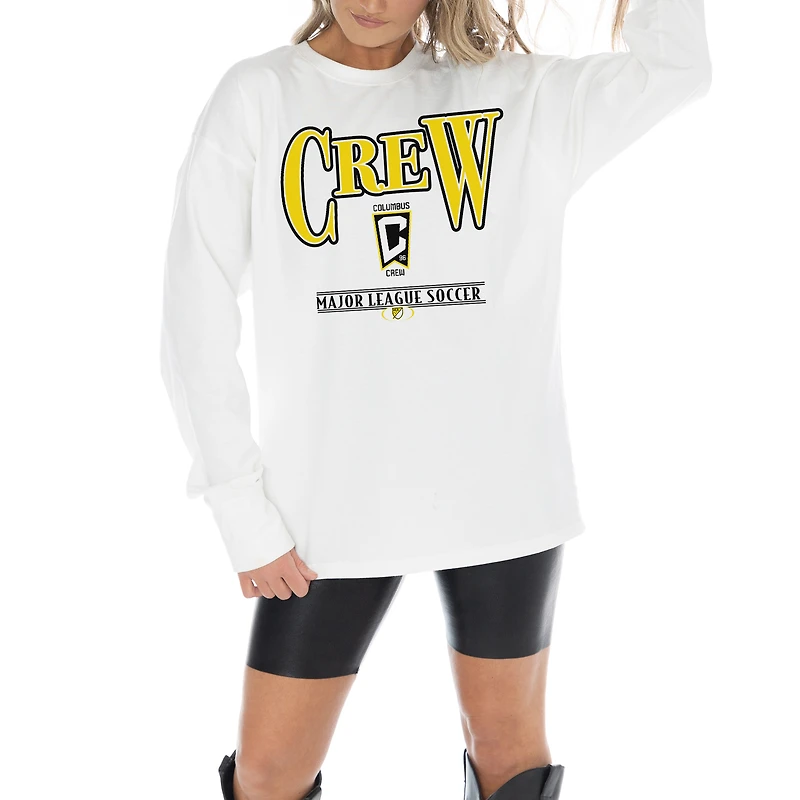 Women's Gameday Couture White Columbus Crew Shining Spirit Oversized Long Sleeve T-Shirt