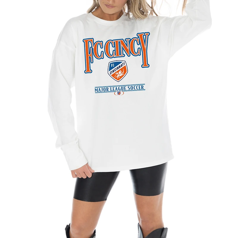 Women's Gameday Couture  White FC Cincinnati Shining Spirit Oversized Long Sleeve T-Shirt