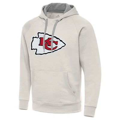 Men's Antigua Cream Kansas City Chiefs Victory Raglan Pullover Hoodie