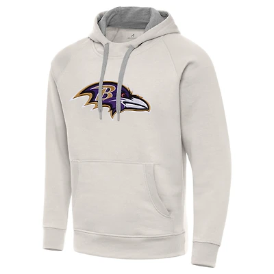 Men's Antigua Cream Baltimore Ravens Victory Raglan Pullover Hoodie